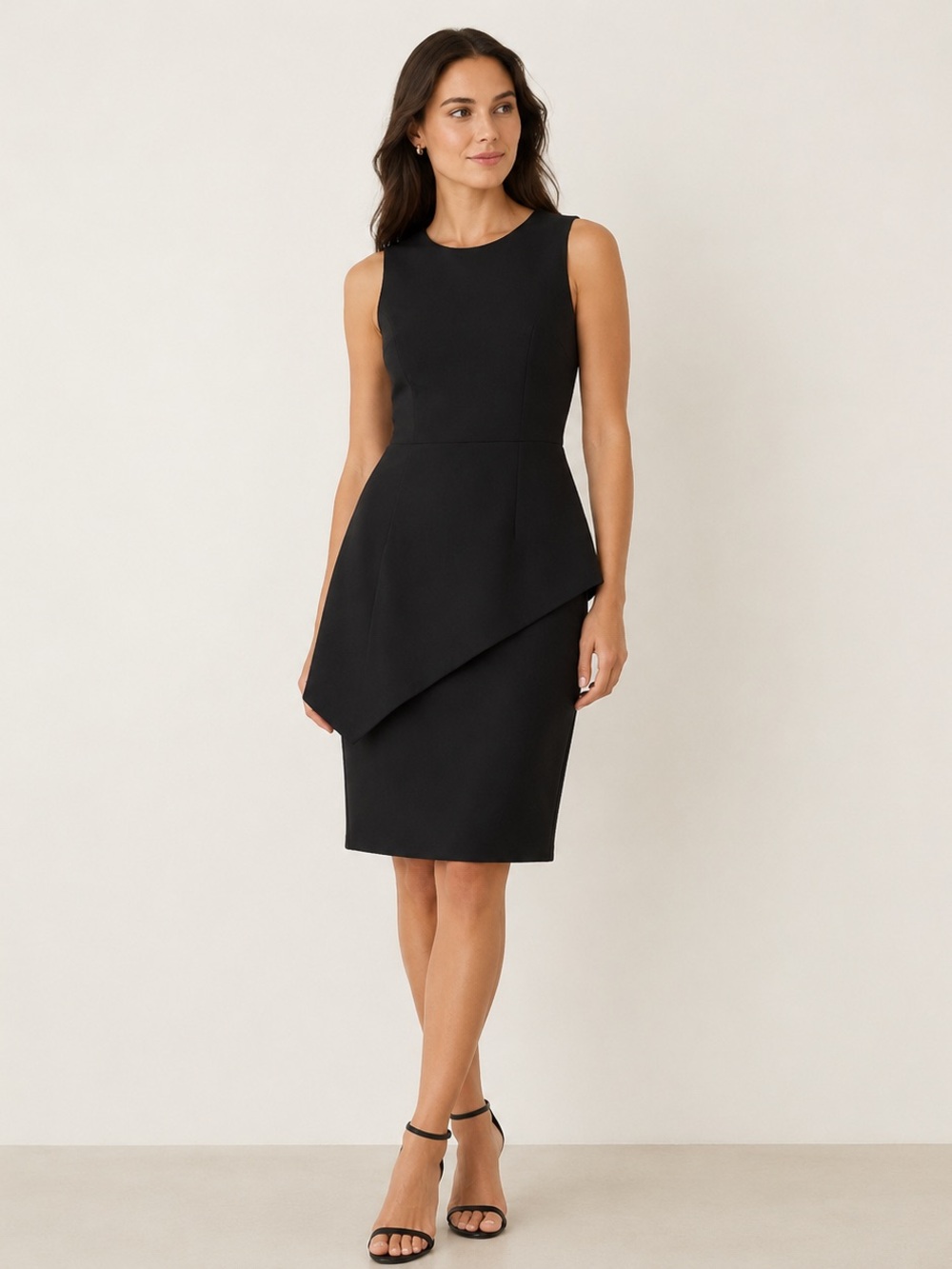 Halston Heritage Black Asymmetric Peplum Cutout Sheath Dress Size 8